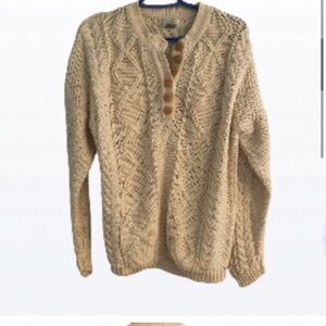 Vintage FISHERMAN Ivory Cable-knit Size Large Drop shoulder sweater